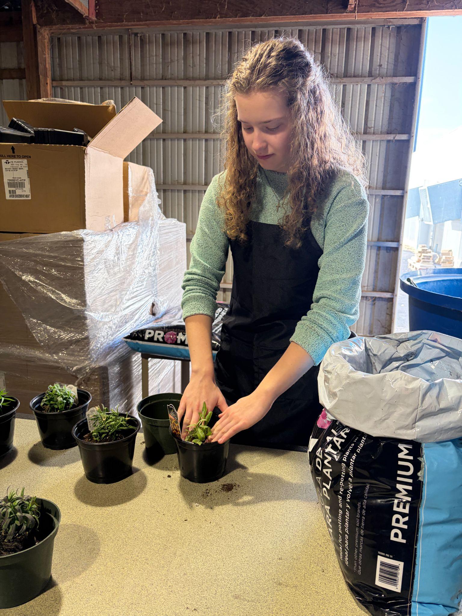 Student potting plants